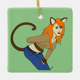 catgirl ceramic ornament