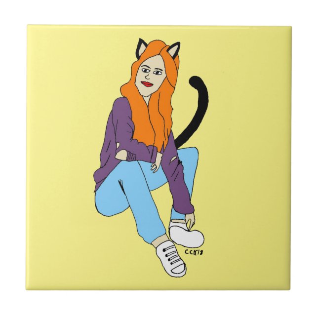 catgirl ceramic tile (Front)