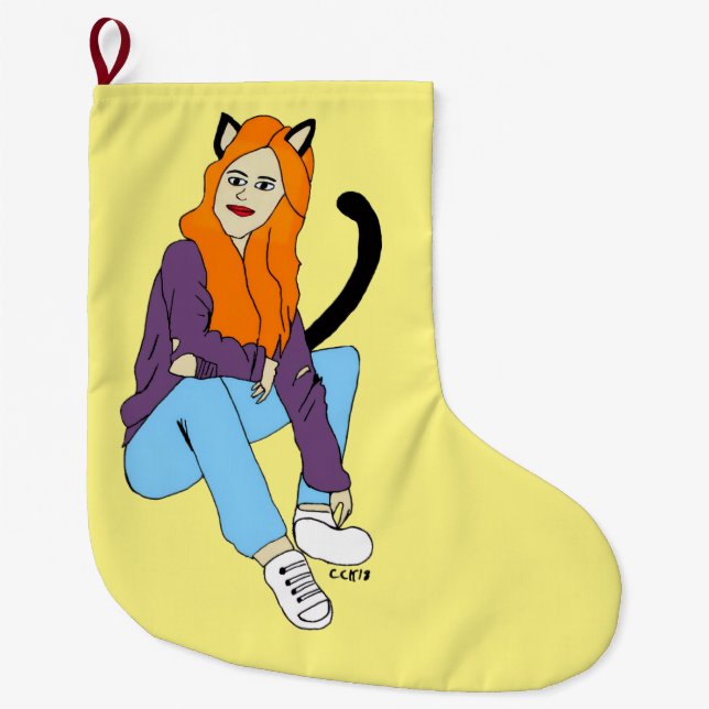 catgirl  large christmas stocking (Front)