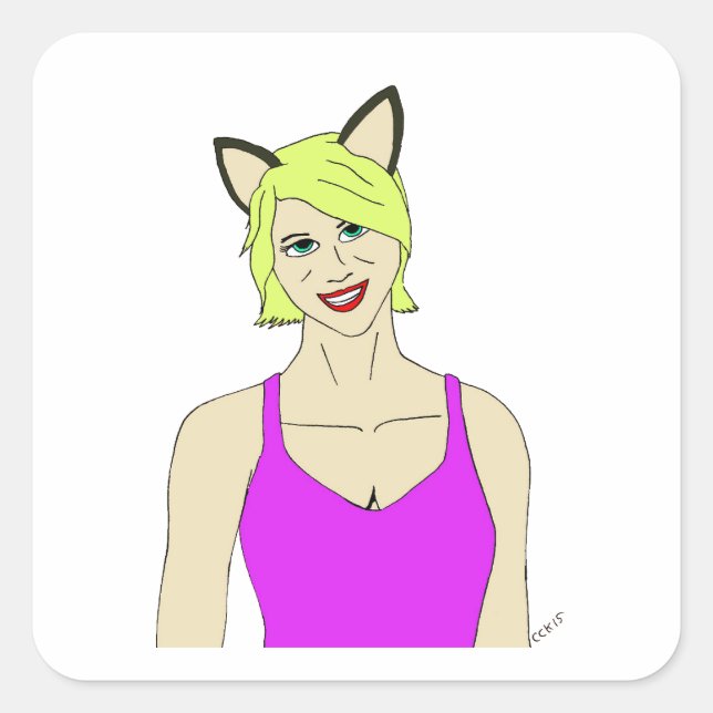 catgirl square sticker (Front)