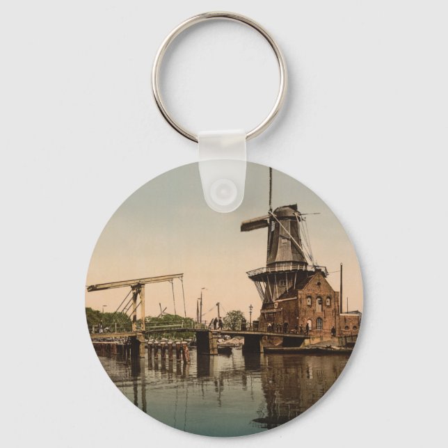 Catharine Bridge and Windmill, Haarlem, Netherland Key Ring (Front)