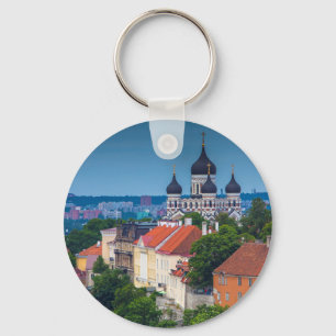Cathedral and Cityscape Estonia Key Ring