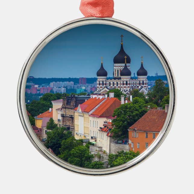 Cathedral and Cityscape | Estonia Metal Ornament (Front)