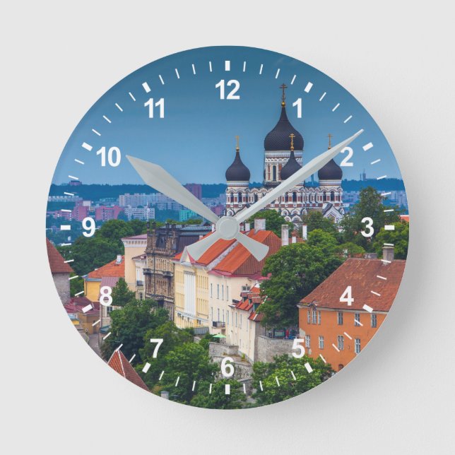 Cathedral and Cityscape | Estonia Round Clock (Front)