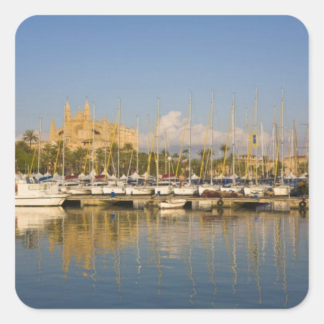 Cathedral and marina, Palma, Mallorca, Spain Square Sticker (Front)
