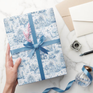 Cathedral Church Wedding Watercolor in Blue Wrapping Paper