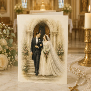 Cathedral Door Catholic Wedding Congratulations Card