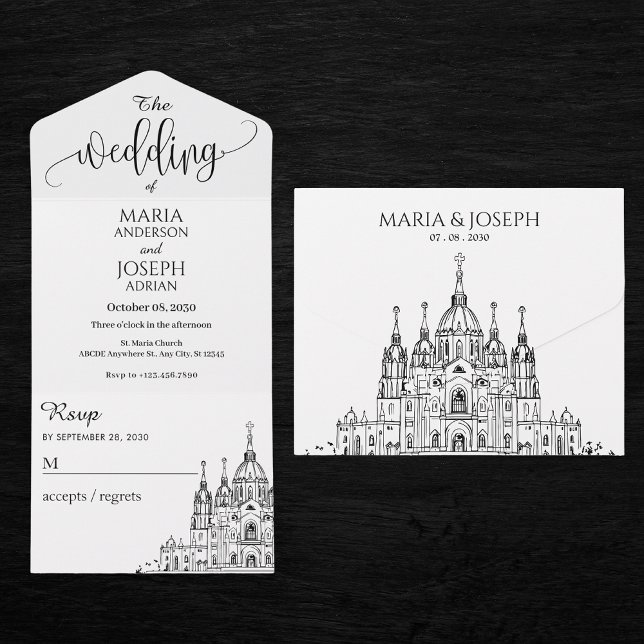 Cathedral elegant modern minimalist wedding  all in one invitation (Creator Uploaded)