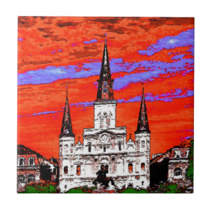 Cathedral, New Orleans, Fauvist Colours Ceramic Tile