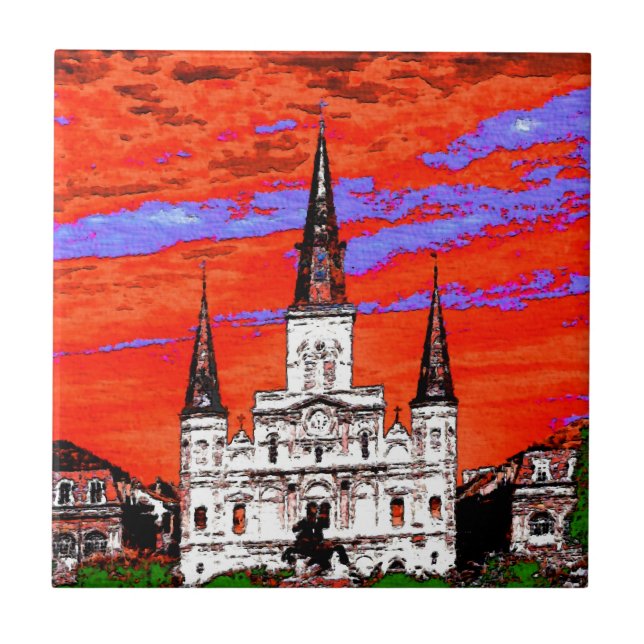 Cathedral, New Orleans, Fauvist Colours Ceramic Tile (Front)