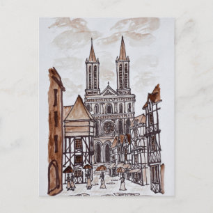 Cathedral & Norman Houses   Quimper, France Postcard
