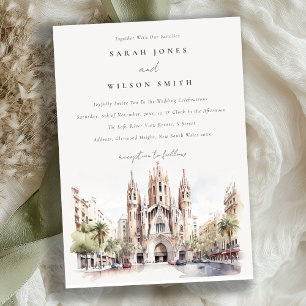 Cathedral of Barcelona Spain Watercolor Wedding Invitation