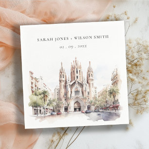 Cathedral of Barcelona Spain Watercolor Wedding Napkin