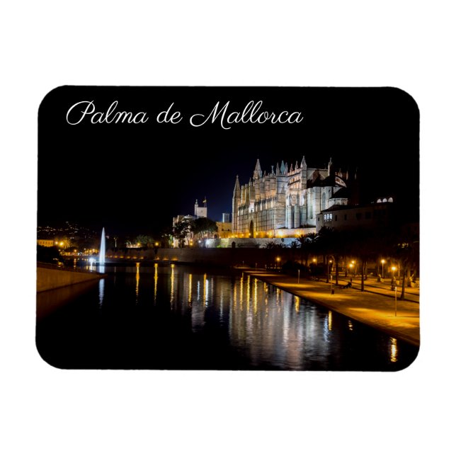 Cathedral of Palma de Mallorca at night - Spain Magnet (Horizontal)