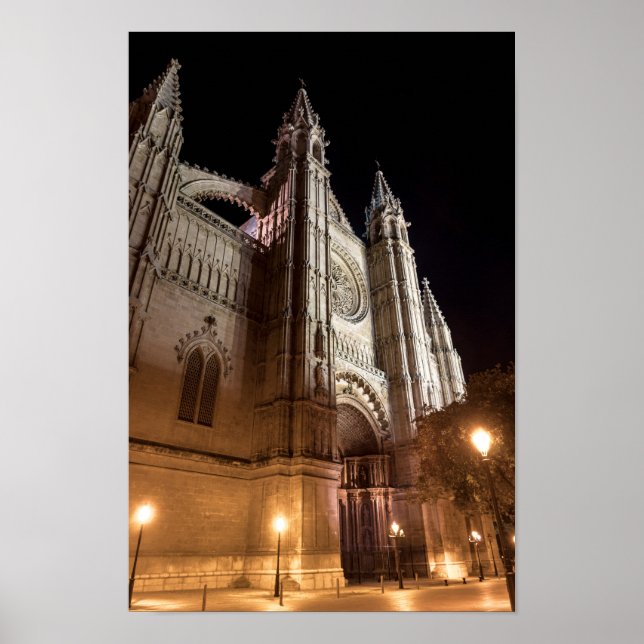 Cathedral of Palma de Mallorca at night - Spain Poster (Front)