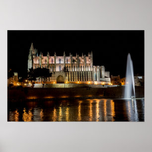 Cathedral of Palma de Mallorca at night - Spain Poster