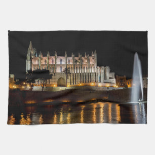 Cathedral of Palma de Mallorca at night - Spain Tea Towel