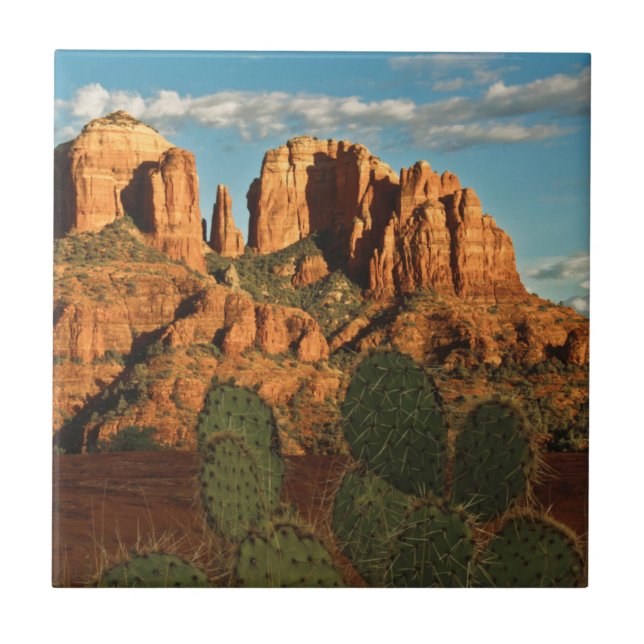 Cathedral Rock at Sunset from Secret Canyon Ceramic Tile (Front)