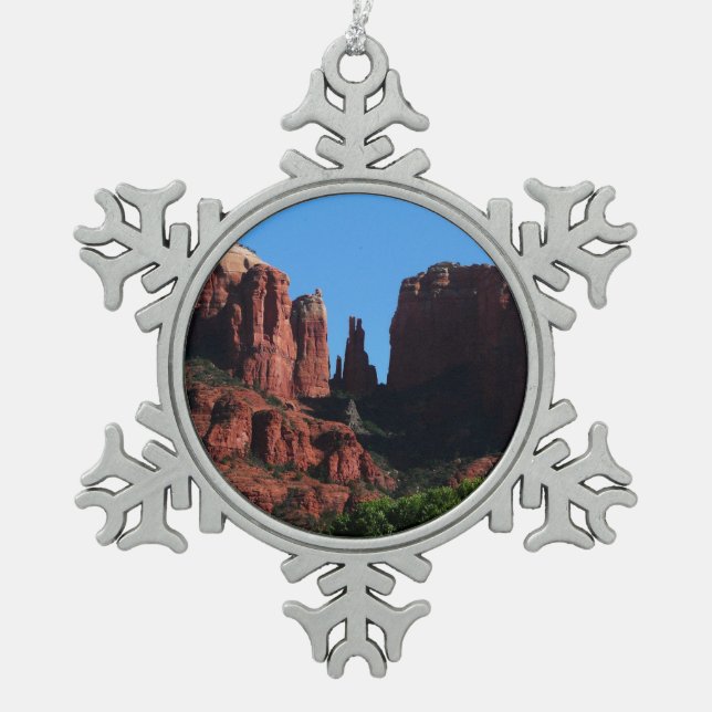 Cathedral Rock in Sedona Arizona Monument Snowflake Pewter Christmas Ornament (Front)