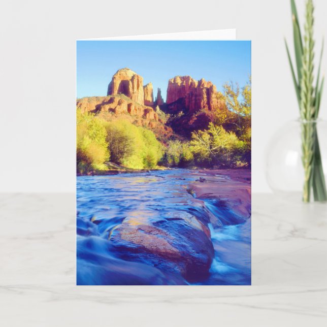 Cathedral Rock reflecting in Oak Creek, Arizona Card (Front)