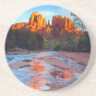 Cathedral Rock reflecting in Oak Creek at Sunset Coaster