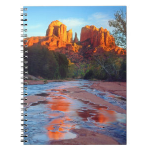 Cathedral Rock reflecting in Oak Creek at Sunset Notebook