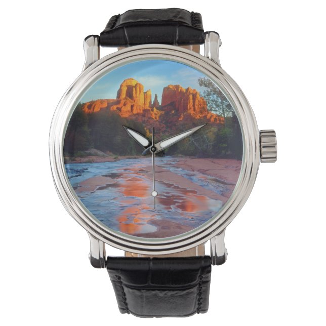 Cathedral Rock reflecting in Oak Creek at Sunset Watch (Front)