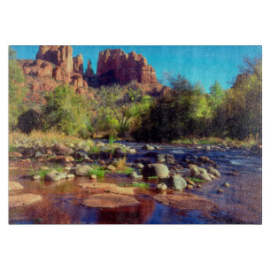 Cathedral Rock reflecting in Oak Creek Cutting Board