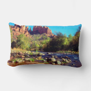 Cathedral Rock reflecting in Oak Creek Lumbar Cushion