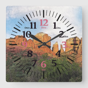 Cathedral Rock Sedona Arizona in Spanish/English Square Wall Clock