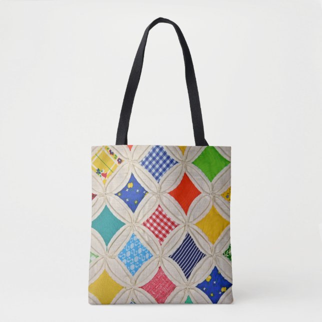 cathedral window handmade quilt pattern tote bag (Front)