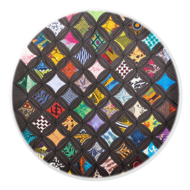 Cathedral window quilt   ceramic knob (Front)