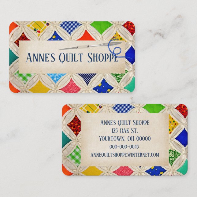 Cathedral Window Quilt Design With Needle Business Card (Front/Back)