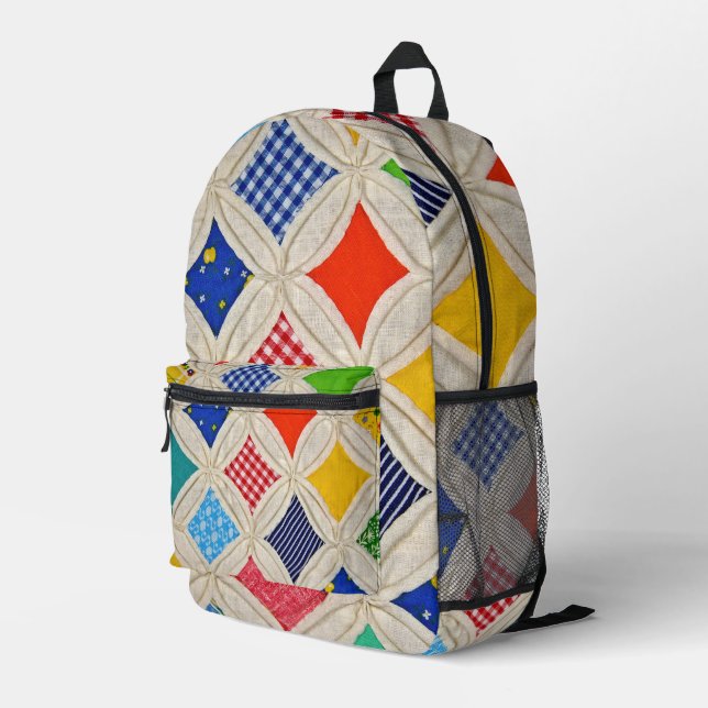 Cathedral Window Quilt Pattern Printed Backpack (Back Corner Right)