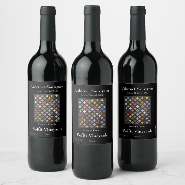 Cathedral window quilt wine label (Bottles)