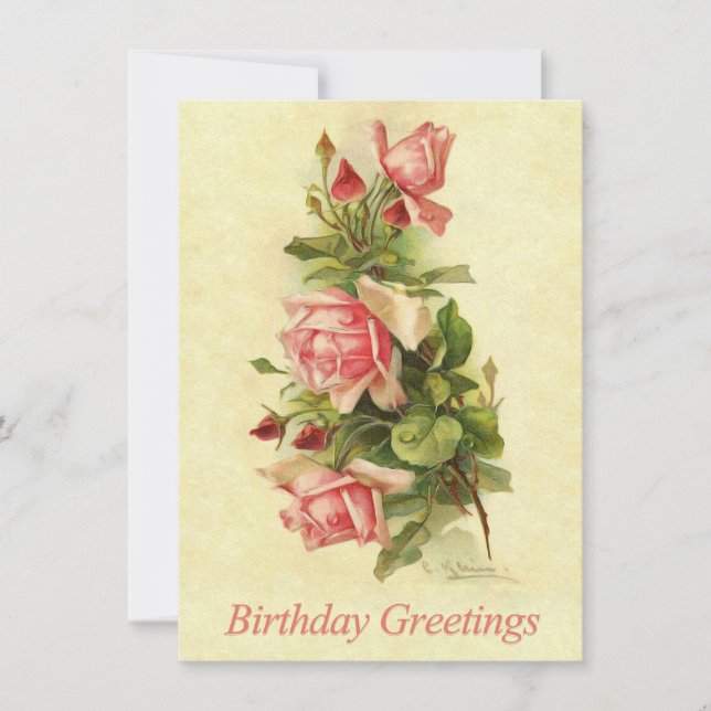 Catherine Klein Pink Rose Spray Birthday Postcard (Front)
