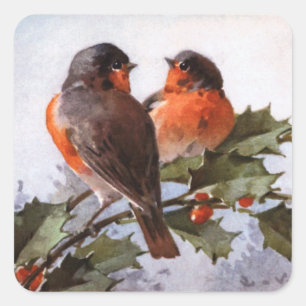 Catherine Klein: Robins on Holly Square Sticker