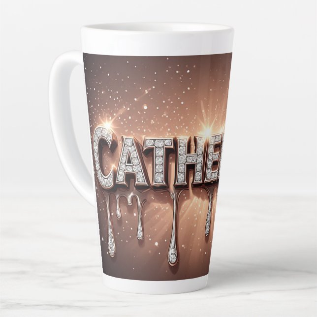 Catherine Name in Dripping Gold Latte Mug (Left Angle)
