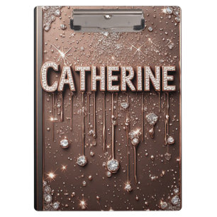 Catherine Name In Rose Gold Dripping Glitter Clipboard
