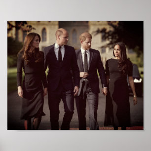 Catherine William Harry Meghan Long Walk Poster