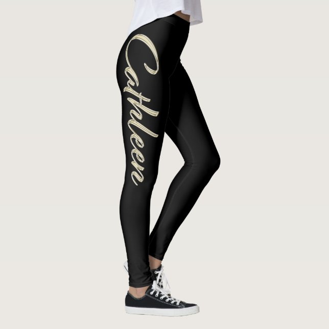 Cathleen white gold Handwriting trousers Leggings (Right)