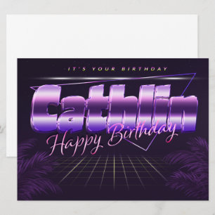 Cathlin Name Vorname lila retro Karte Geburtstag Card