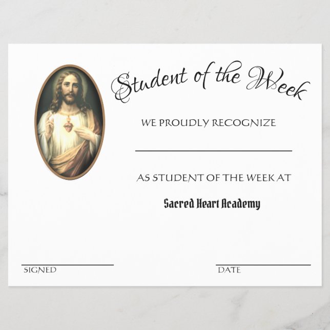 Catholic Achievement Award School Certificate Flyer (Front)