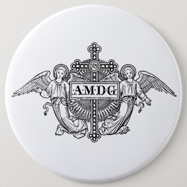 Catholic Art Angels AMDG Traditional Cross 6 Cm Round Badge (Front)