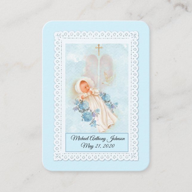 Catholic Baby Boy Baptismal Remembrance Holy Card (Front)