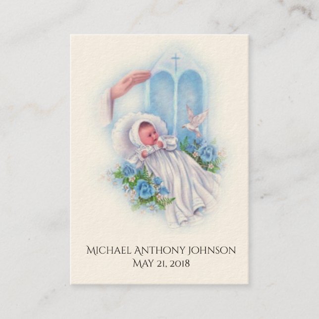 Catholic Baby Boy Baptismal Remembrance Holy Card (Front)