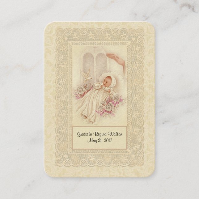 Catholic Baby Girl Baptismal Remembrance Holy Card (Front)
