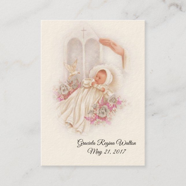 Catholic Baby Girl Baptismal Remembrance Holy Card (Front)