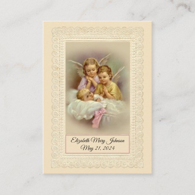 Catholic Baby Girl Baptismal Remembrance Holy Card (Front)