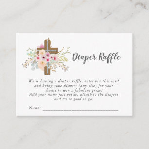 Catholic Baby Shower Diaper Raffle - Floral Cross Enclosure Card